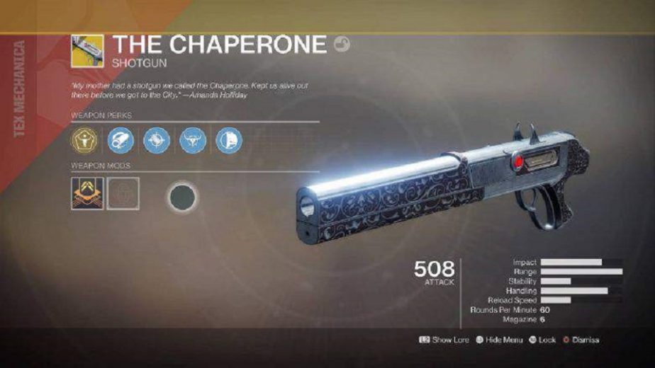 Destiny 2's The Chaperone Exotic shotgun.