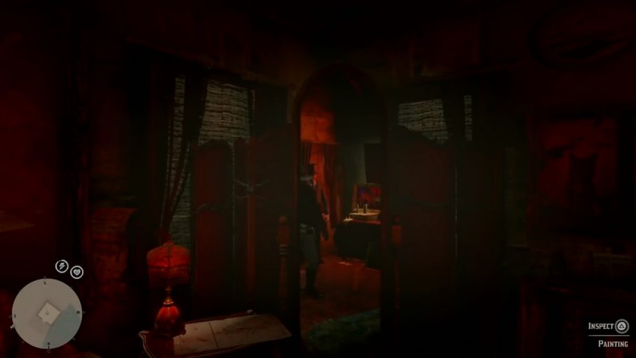 Red Dead Redemption 2's Strange Man can be glimpsed in the mirror.