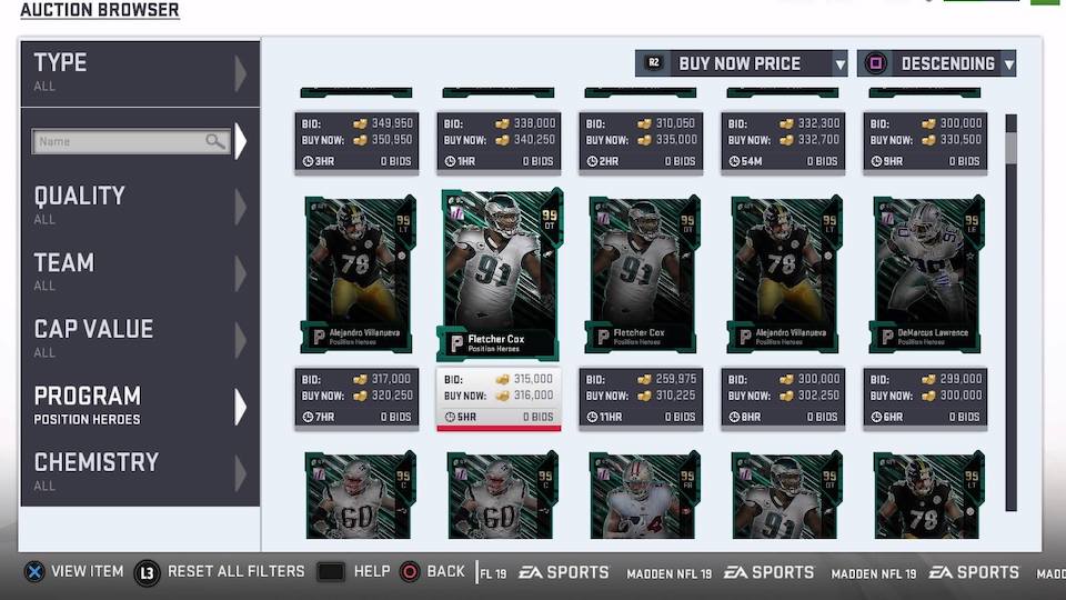 madden 19 position heroes cards for fletcher cox at auction