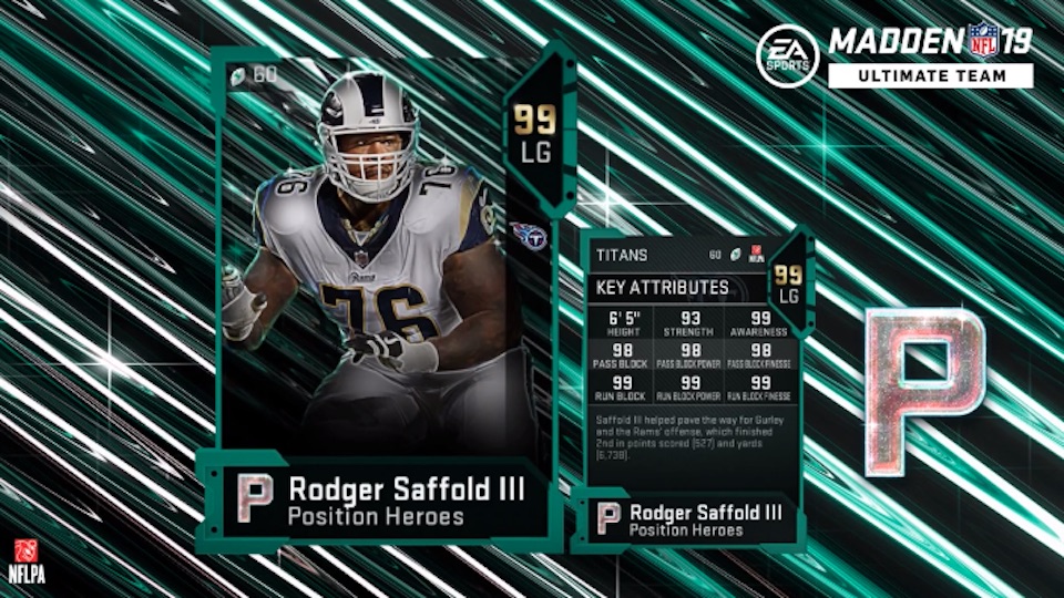 Madden 19 position heroes rodger saffold iii card