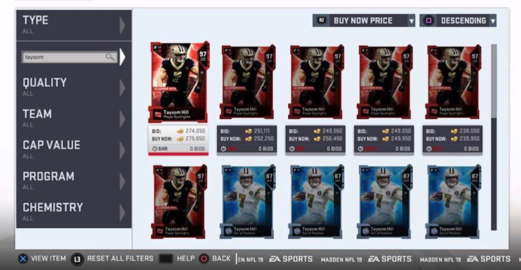 madden 19 player spotlights taysom hill card auctions