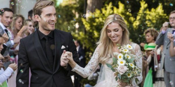 PewDiePie and Marzia Bisognin walking down the aisle.
