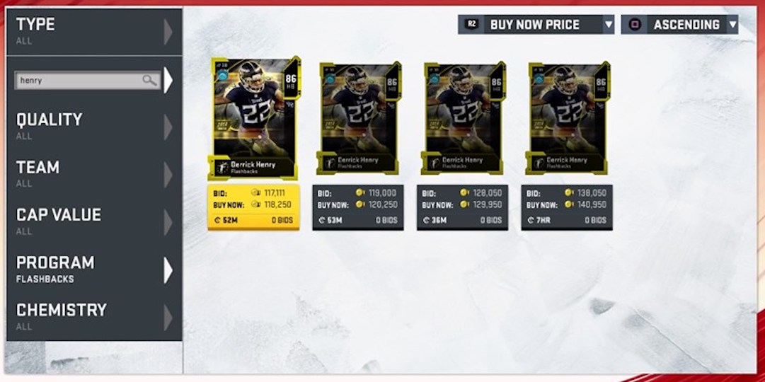 madden 20 flashbacks derrick henry card auction house prices