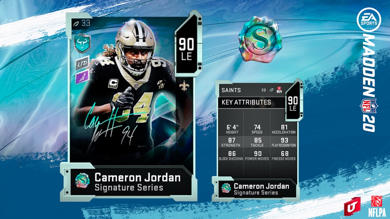 madden 20 signature series cameron jordan card