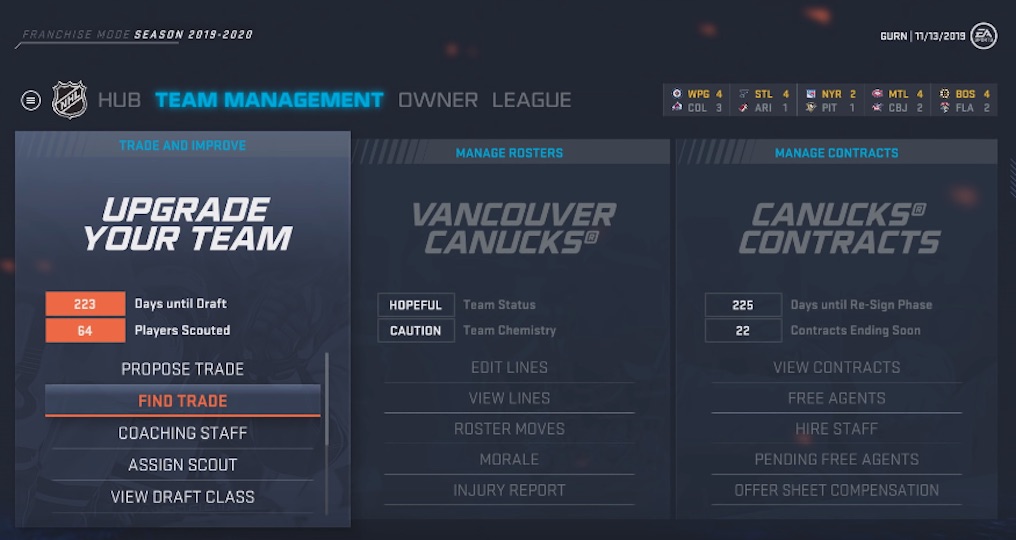 NHL 20 Franchise Mode Trade Finder screenshot