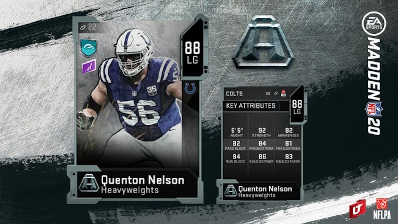 madden 20 heavyweights quenton nelson ultimate team card