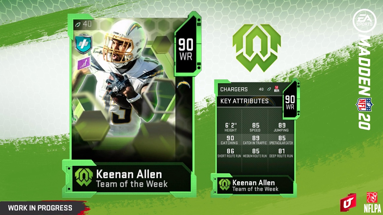 madden 20 team of the week 3 heroes keenan allen card