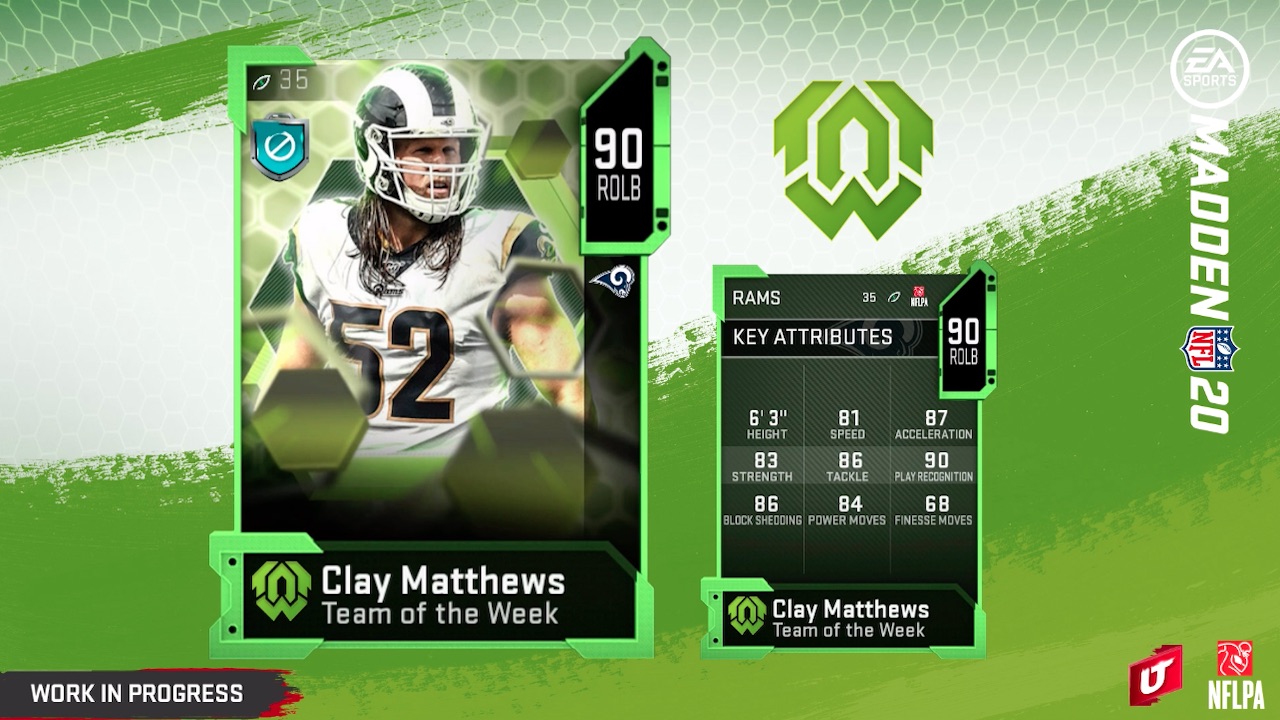 madden 20 totw 3 clay matthews heroes card