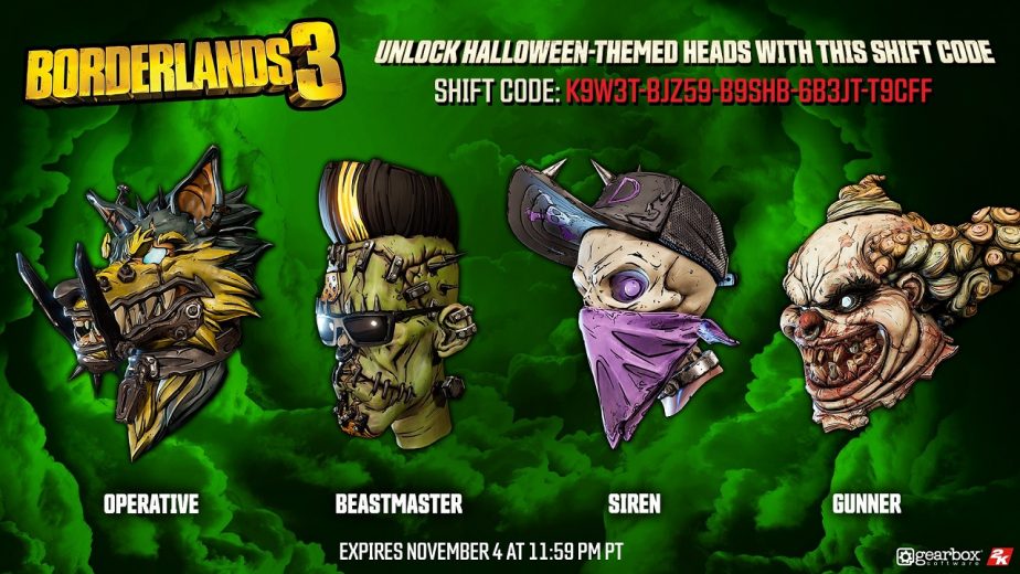 Borderlands 3 Shift Code Halloween Heads 2