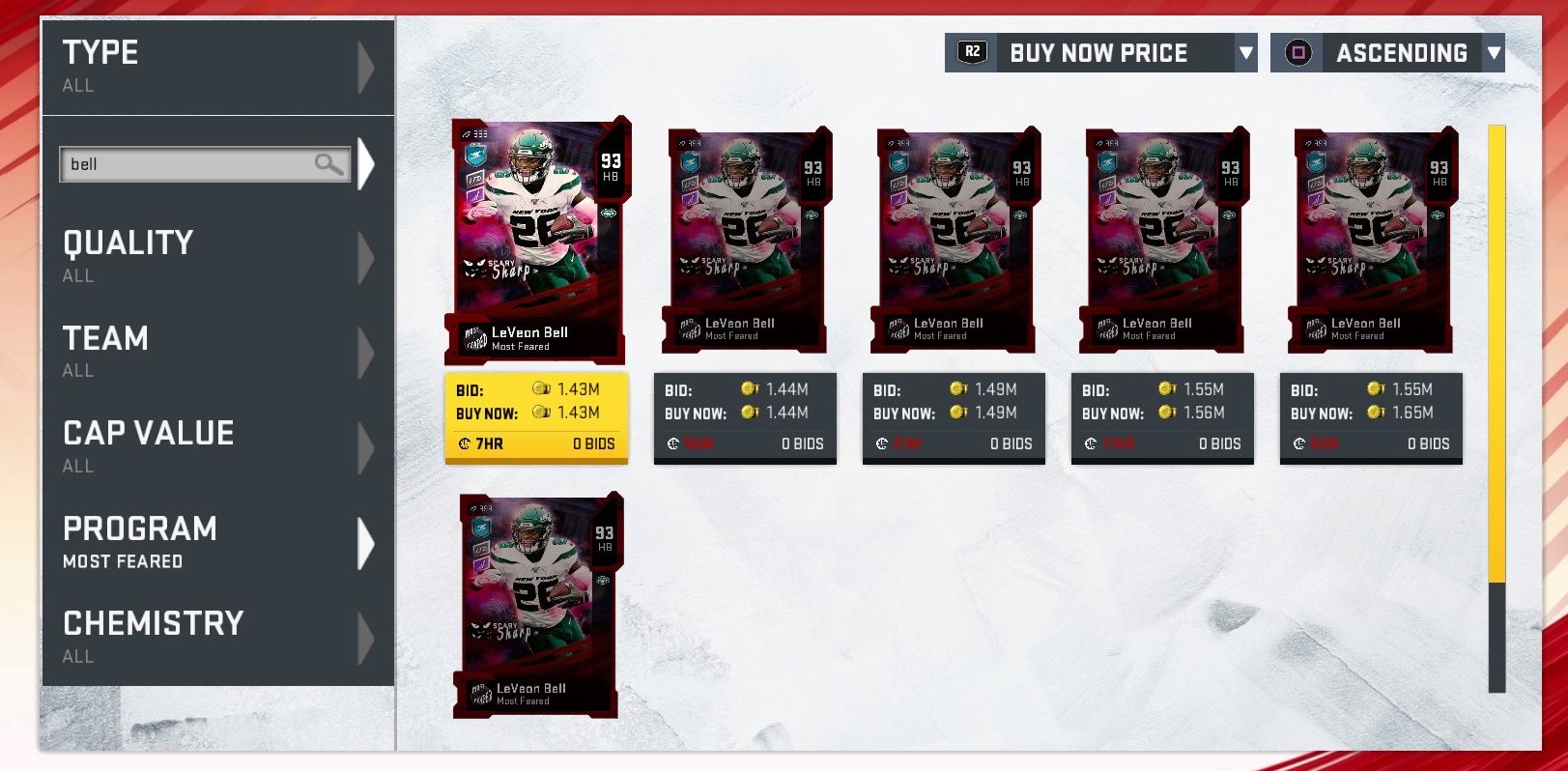 madden 20 leveon bell most feared ltd card auctions