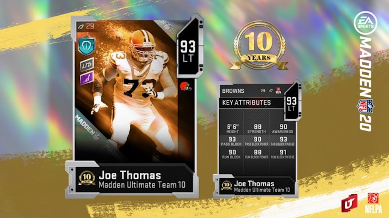 madden 20 ultimate team 10th anniversary joe thomas LTD card