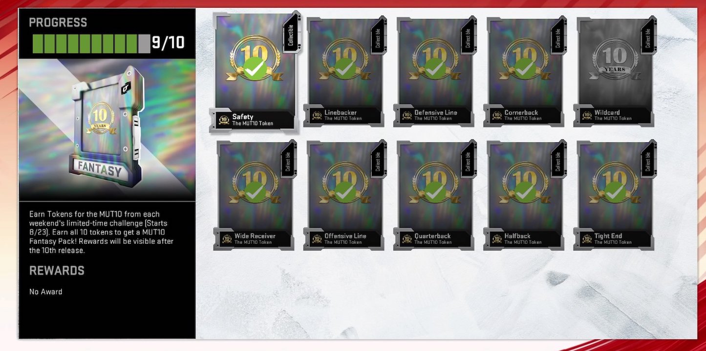 madden 20 ultimate team 10 completion set with nine of 10 collectible tokens