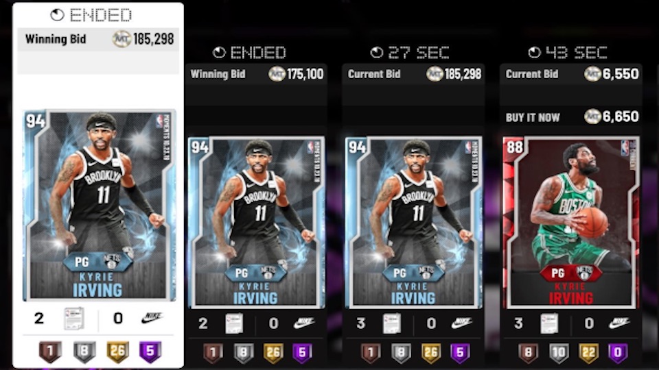 nba 2k20 auctions for kyrie irving moments card