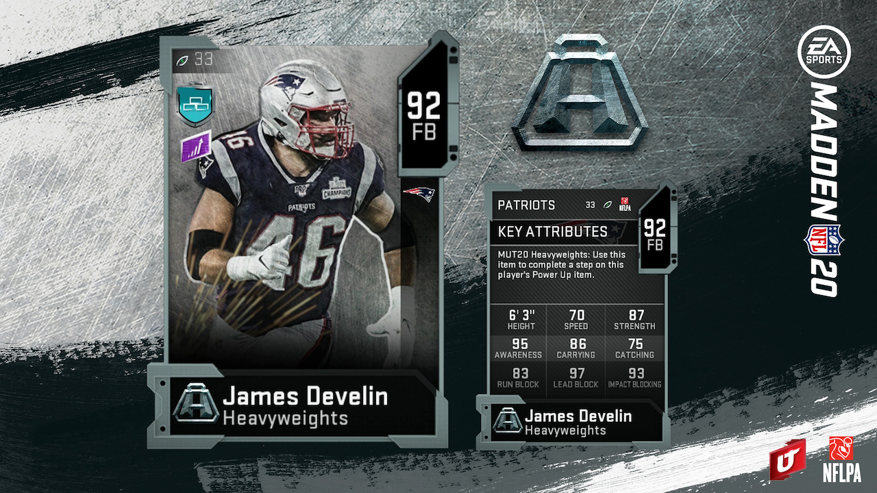 madden 20 heavyweights card for james develin of patriots