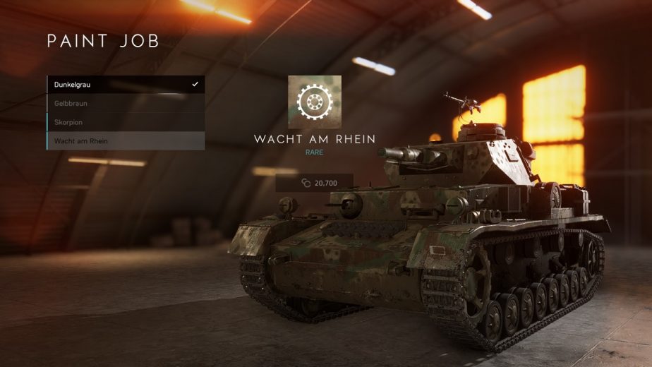 Battlefield 5 Tank Body Customisation in Update 6.2