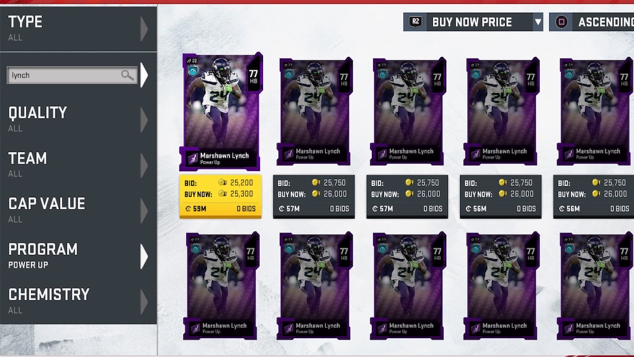 madden 20 power up marshawn lynch auction listings