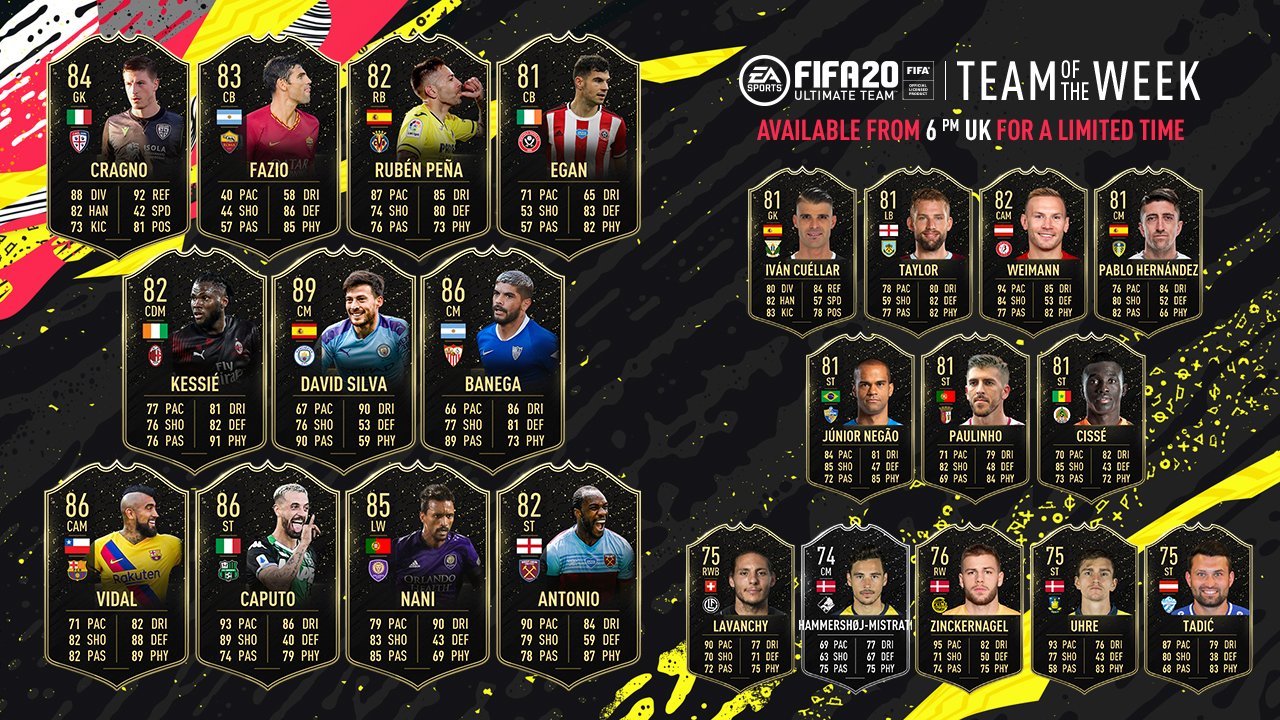 fifa 20 team of the week 30 lineup featuring david silva and other players