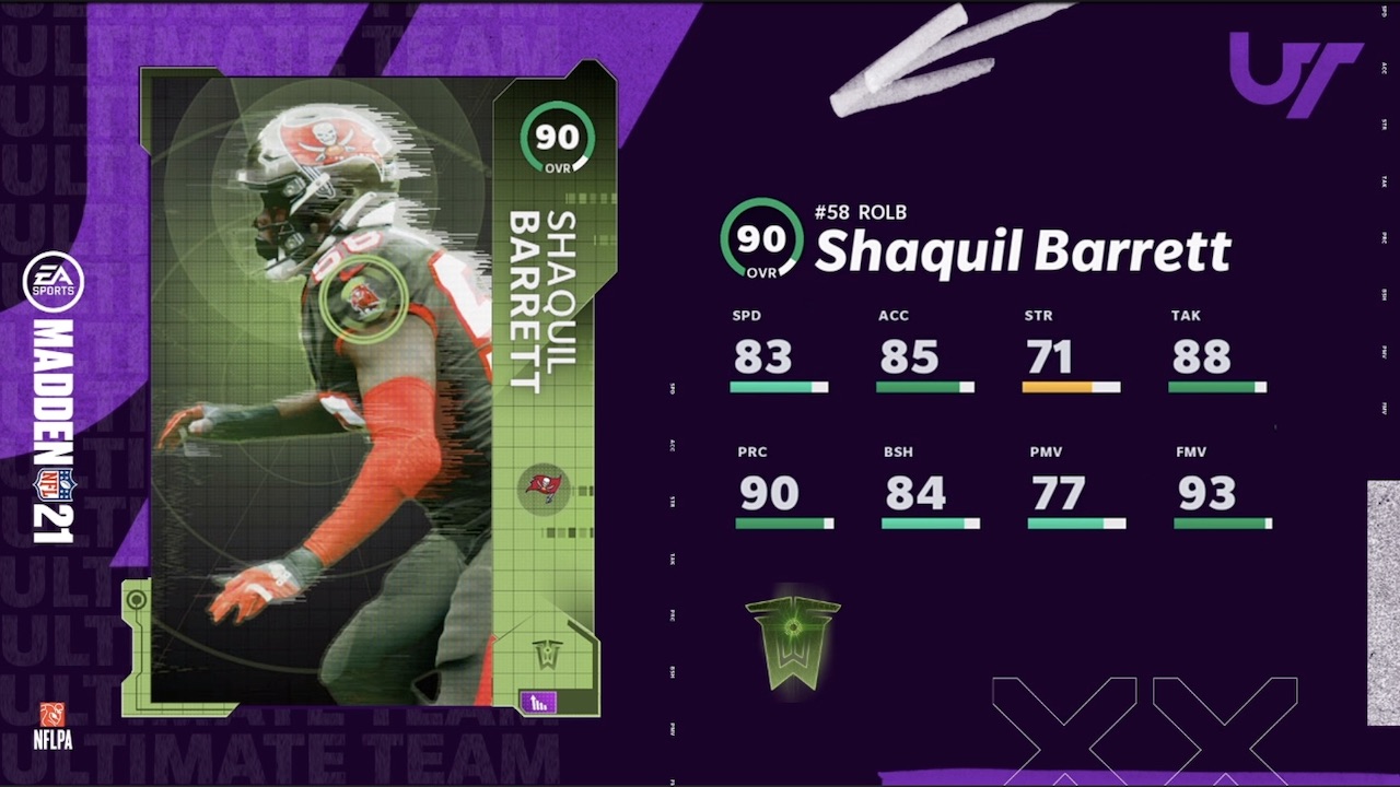 Madden 21 TOTW 3 Shaquil Barrett POTW card