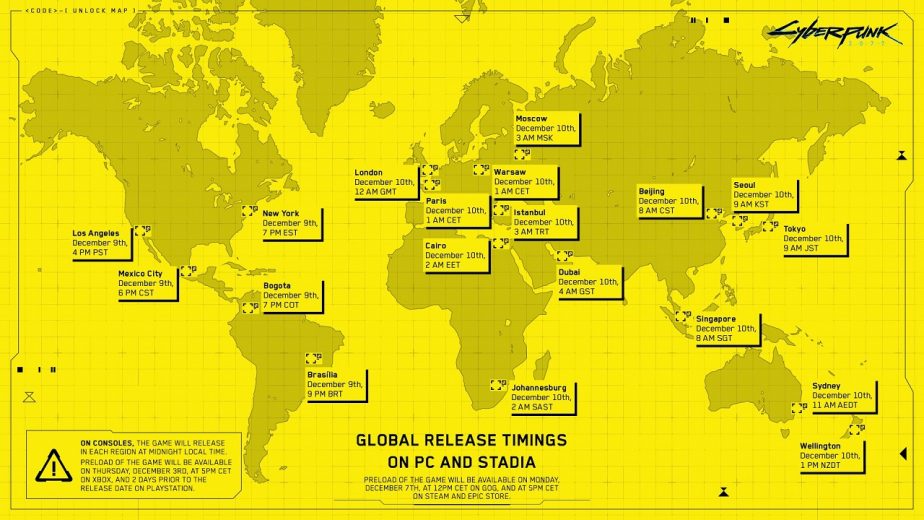 Official Cyberpunk 2077 Global Release Times Announced