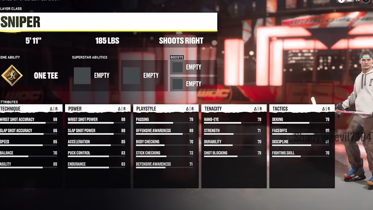 nhl 22 world of chel skater customization screen