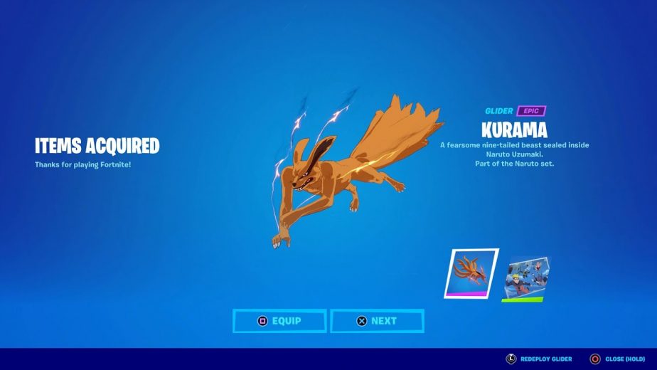Players can unlock the Kurama Glider for free by completing challenges.